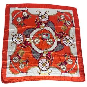 MOSI Orange, White & Gold Carriage-Print Silk-Feel Square Scarf